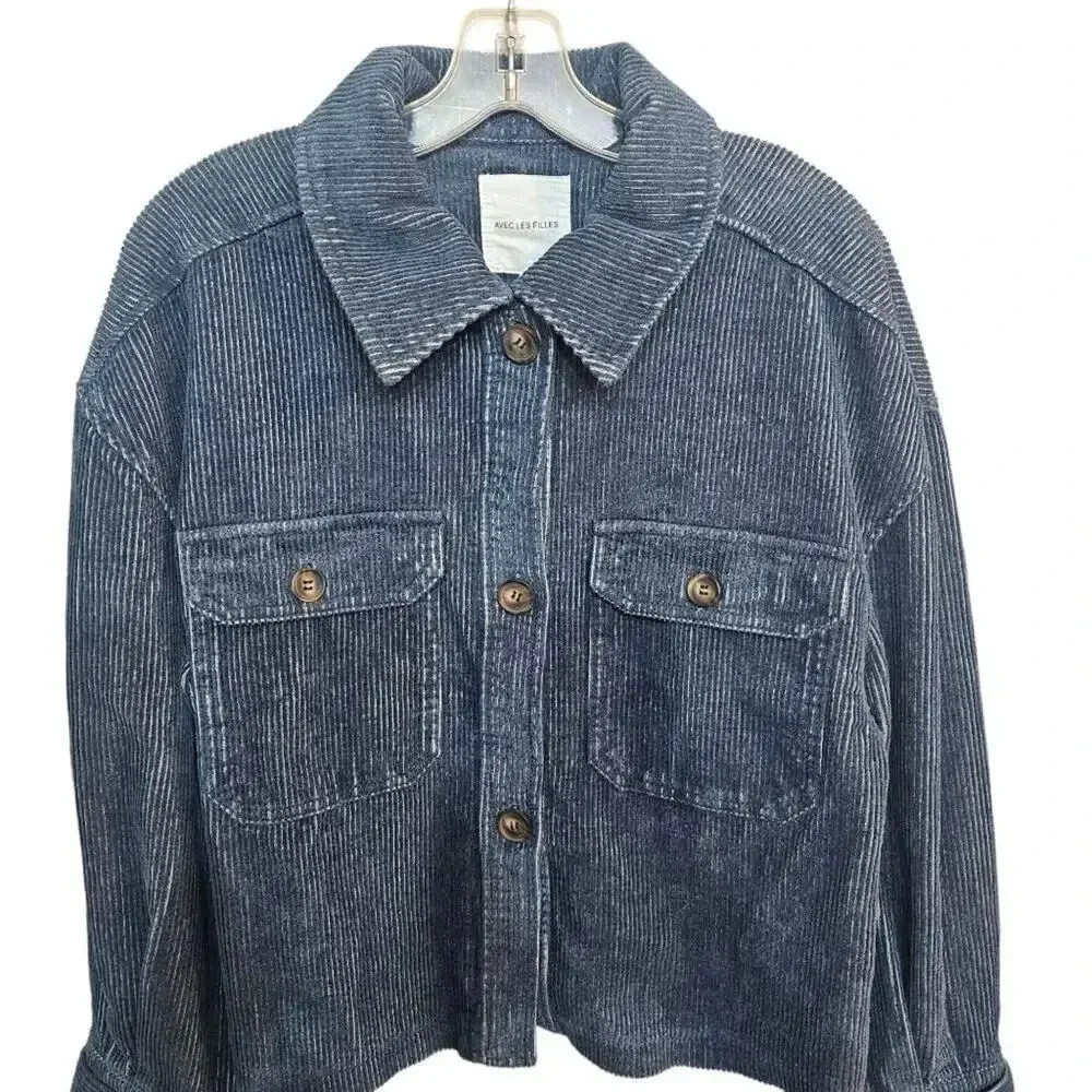 Avec Les Fille Corduroy Shacket Size Medium Blue NWT‎